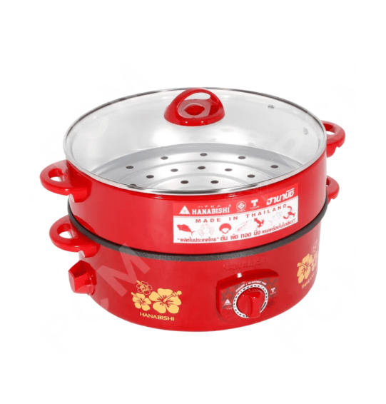HANABISHI กระทะไฟฟ้า 2 ชั้น มีซึ้งนึ่งฝาแก้ว กระทะเคลือบเทฟลอน  กระทะ 12 นิ้ว รุ่น HTP-360S ราคาถูก รับประกัน 1 ปี จัดส่งทั่วไทย เก็บเงินปลายทาง ไฮเทคเซ็นเตอร์