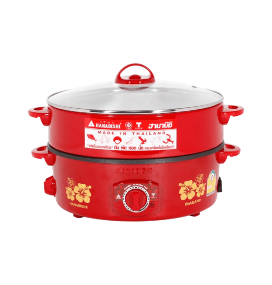 HANABISHI กระทะไฟฟ้า 2 ชั้น มีซึ้งนึ่งฝาแก้ว กระทะเคลือบเทฟลอน  กระทะ 12 นิ้ว รุ่น HTP-360S ราคาถูก รับประกัน 1 ปี จัดส่งทั่วไทย เก็บเงินปลายทาง ไฮเทคเซ็นเตอร์
