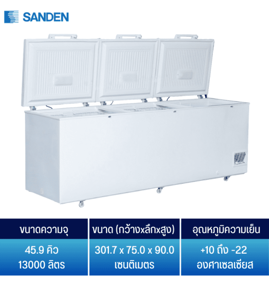 SANDEN ตู้แช่แข็ง ตู้แช่แข็ง3บาน Freezer ตู้แช่ ซันเด้น 42.7 คิว 1208 ลิตร รุ่น SNQ-1305 ราคาถูก รับประกัน 5 ปี จัดส่งทั่วไทย เก็บเงินปลายทาง ไฮเทคเซ็นเตอร์