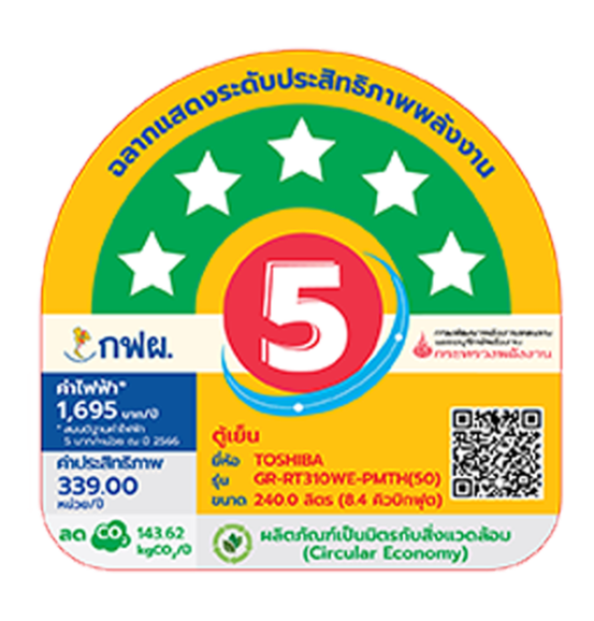 TOSHIBA โตชิบา 8.4 คิว ตู้เย็น 2 ประตู รุ่น GR-RT310WE-PMTH(50)